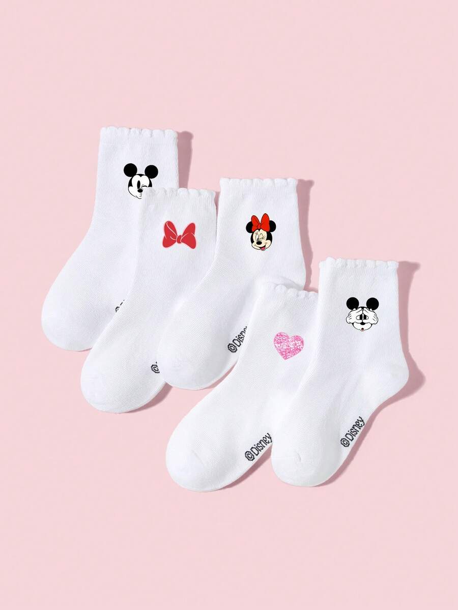 1/5 Đôi tất cổ cao thiết kế Disney dành cho trẻ em/bé gái/bé trai, họa tiết chuột hoạt hình dễ thương/nụ hôn/trái tim đính đá/nơ, tất cổ cao màu trắng mềm mại, thoáng khí, thoải mái, ôm sát, thích hợp cho lễ hội, tiệc tùng, trường học, thể thao ngoài trời. - Nhiều màu - Xem 1