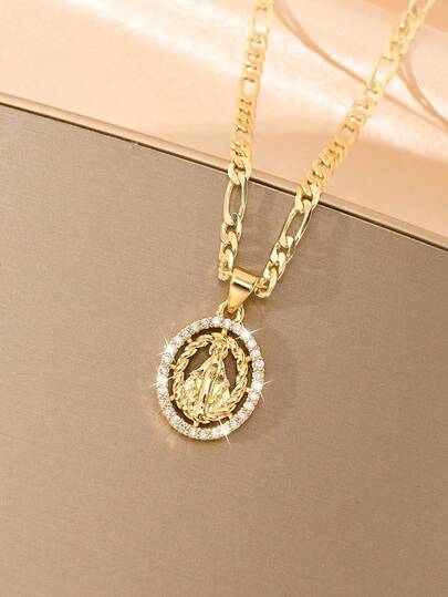 Elegant Women's Our Lady Of Aparecida Zirconia Necklace, Elaborately Made Of 14k Gold Plated Copper With 3D Relief Craftsmanship, Sacred Religious Style Accessory, Suitable For Various Occasions, Faith Commemorative Gift For Girlfriends, Family And Best Friends