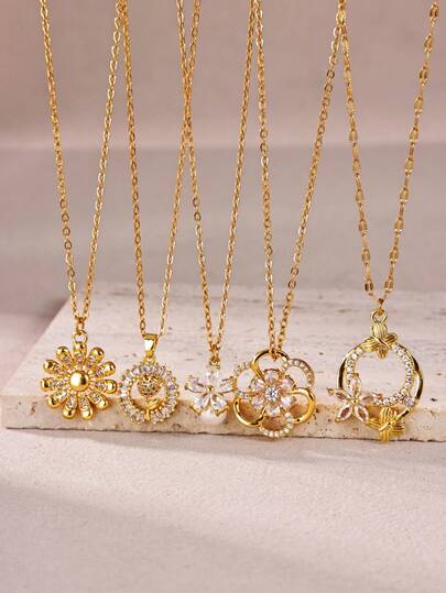 1 Stück zarter Blumen-Perlen-Anhänger Halskette, 18K vergoldete Edelstahlkette, mädchenhaftes vielseitiges Accessoire, Alltagstragen & Geschenk