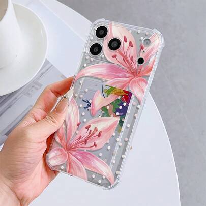 1个透明卡槽手机壳，TPU软保护套，UV花卉图案，适用于存放银行卡、交通卡、身份证等。兼容 7/8/7 Plus/8 Plus/X/XS/XR/XS Max/11/11 Pro/11 Pro Max/12/12 Pro/12 Pro Max/12 Mini/13/13 Pro/13 Pro Max/13 Mini/14/14 Pro/14 Pro Max/14 Plus/15/15 Pro/15 Pro Max/15 Plus/16/16 Pro/16 Pro Max/16 Plus/17/17 Pro/17 Pro Max/Air
