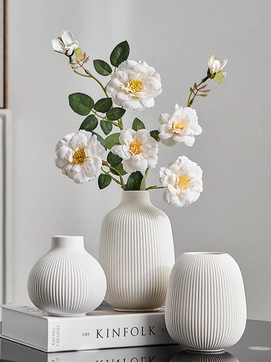 白色罗纹树脂花瓶 - 现代简约装饰品,多种尺寸可选,轻巧设计,适用于卧室、玄关、客厅及礼品展示,家居装饰,房间装饰,花瓶,玻璃花瓶 - 彩色 - 查看 1