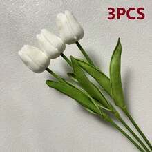 3/6 pièces Mini Tulipes Blanches Artificielles, Décoration de Maison de Mariage Fleurs Artificielles, Simulation de Tulipes - Blanc - Voir 12
