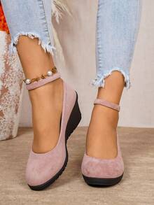 Spring/Summer Casual Wedge Sandals, Fashionable Women's Shoes, Comfortable Versatile One-Strap High Heels - Pink - View 4