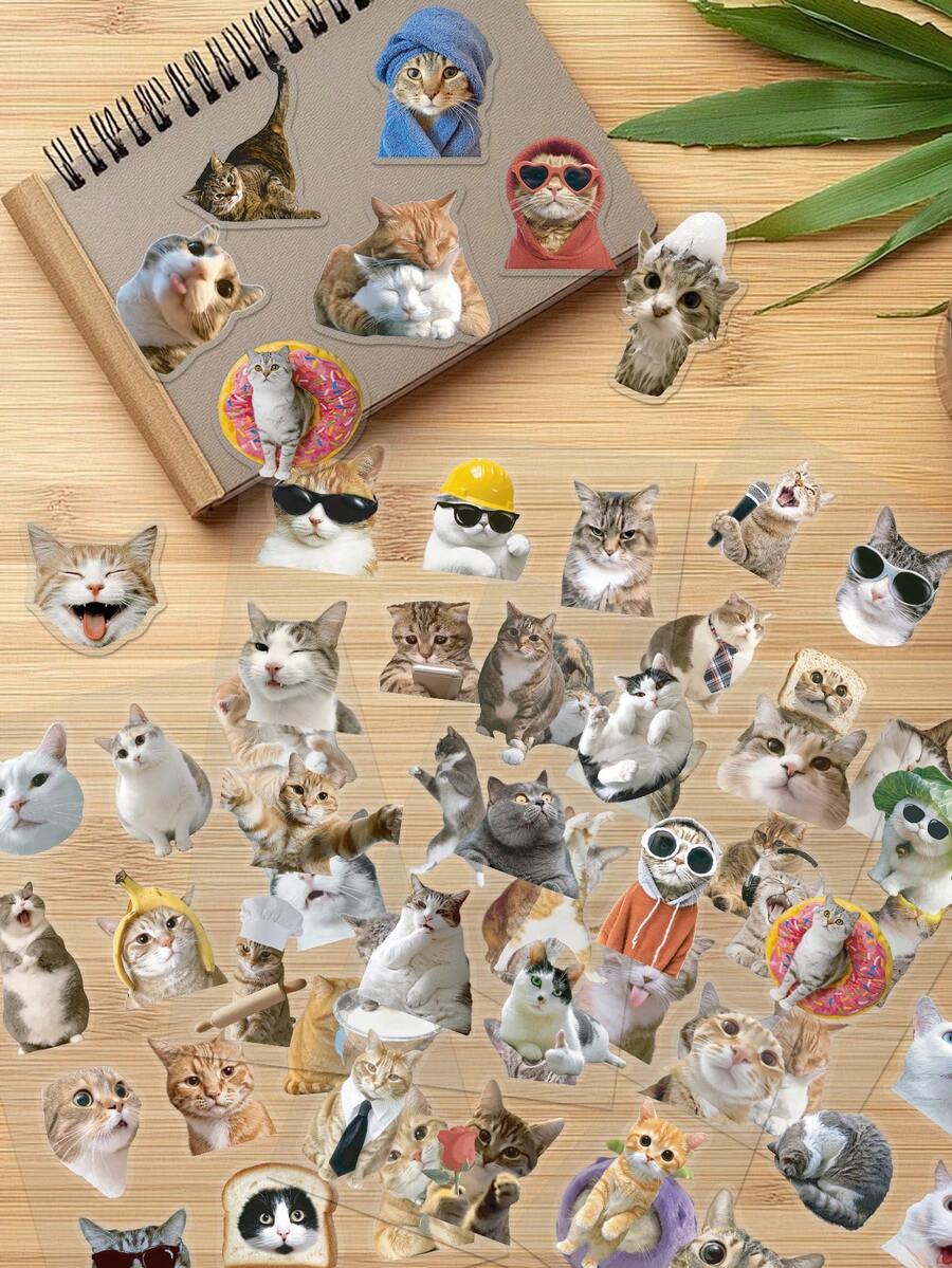 8张趣味猫咪贴纸（PET材质）——可爱又充满奇思妙想的设计——非常适合用于剪贴簿、笔记本、手机壳、派对、行李箱、桌面、节日礼物和DIY手工制作。 - 8個/包 - 查看 1