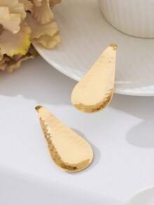 2pcs Fashionable Minimalist Exaggerated Asymmetrical Water Drop Earrings, Versatile Elegant Design Suitable For Women To Wear On Vacation - Gold Style 30 - View 4
