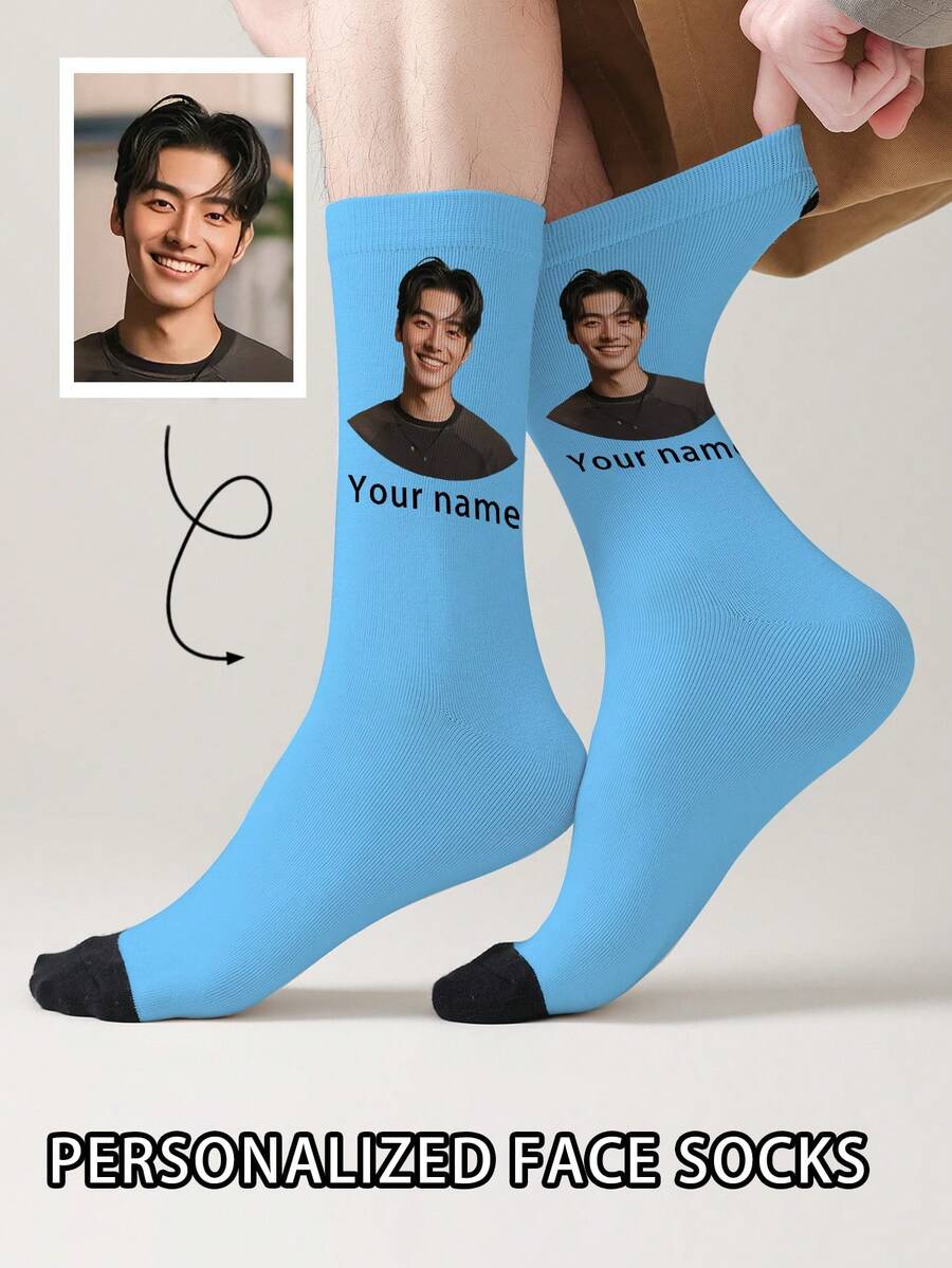 1 Pair Customized Face Pattern Socks, Personalized Photo Socks, Customized Funny Face Socks, Customized Pattern Socks, Print Any Face Image On Socks, Anniversary Gift, Valentine's Day Gift, Unique Birthday Gift, Customized Collectible Gift