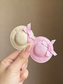 2/4 piezas Clips para el cabello con forma de sombrero de paja con lazo y corazón, adecuados para niñas para uso diario, fiestas y playa - Multicolor - Ver 10