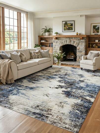 High-End Blue And White Printed Decorative Carpet, Suitable For Kitchen, Dining Room, Bedroom, Living Room, Indoor/Outdoor, Office, Lobby, Area Rug, Non-Slip Doormat, Bathroom, Hallway, Study And E-Sports Area, Holiday Decor
