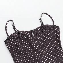 Women's Dots Print Mini Dress Sleeveless Spaghetti Strap A-Line Dress Sheer Athletic Material Summer Casual Dress (Minimal Chest Support, Decorative Only) - Brown - View 9