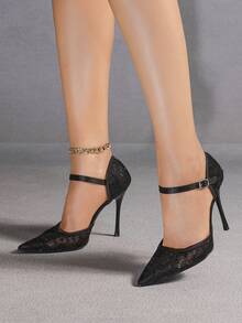 女士黑色优雅简约个性化约会休闲法式时尚高跟鞋 - 黑色 - 查看 8