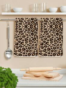 2Pcs Leopard Print Towels Set, Super Soft Woven Polyester, Unscented, Ideal For Kitchen, Bathroom, Spa - Chic Animal Pattern Home Decor, Suitable For Normal & Relaxed Hair - Mocha Brown - View 5
