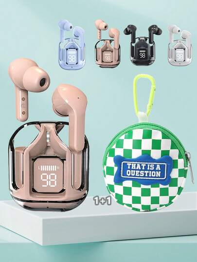 New Transparent Touch Low Latency TWS Wireless Earphones & Cartoon Charging Case, Type-C Charging Port Wireless Earphones For Sports, Office, Gaming, 5.3 Semi-In-Ear Wireless Sports Earphones With Super Long Battery Life (Earphones With Charging Case)