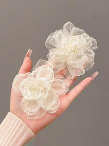 2 chiếc kẹp tóc hoa lưới trắng ngọt ngào dành cho nữ, thích hợp sử dụng hàng ngày theo phong cách Bohemian, mùa hè, kỳ nghỉ, du lịch. - trắng - Xem 3