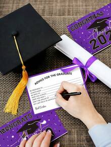 50张-2026毕业祝福卡片 - 毕业派对礼品、毕业装饰品和毕业生珍藏纪念品卡片（红色和黑色配色方案） - 紫黑畢業季賀卡 - 查看 6