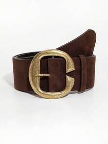 1pc Y2K Style Wide Pleated Waist Belt, Waist Cinching Design, Suitable For Dresses, With Fashionable American Style - Coffee - View 14