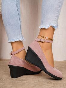 Spring/Summer Casual Wedge Sandals, Fashionable Women's Shoes, Comfortable Versatile One-Strap High Heels - Pink - View 5