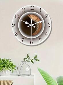1pc Whimsical Coffee Cup Silent Wooden Wall Clock - Decorative Kitchen Wall Art, Cafe-Inspired Hanging Watch For Bedroom, Living Room, School, Birthday Party Decoration - Unique Gift Idea For Coffee Lovers - Multicolor - View 1
