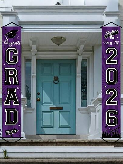 2026 Graduation Banner, 2026 Graduate Congratulations Graduation Porch Sign, Party Decorations For Indoor And Outdoor, Welcome Door Decor (Purple And Black)