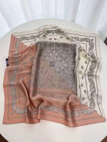 Women's Spring Summer Flower Print Square Scarf Imitation Silk Shawl Neck Protection Bib Professional Scarf Warm Suitable For Daily Use - Dusty Pink - View 2