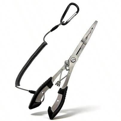 8.4-Inch Multi-Functional Fishing Pliers With A Long-Nosed Design For Hook Removal, Featuring A Safety Lanyard And Made From Corrosion-Resistant Stainless Steel. Suitable For Both Freshwater And Saltwater Fishing, No Batteries Required