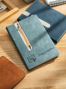 Customize 1 Set Of Retro A5 Leather Notebook Set, Including A Notebook And Bamboo Pen, With Personalized Soft Cover And Bookmark - Study Supplies, Classic PU Leather Notebook With Customized Soft Cover And Bookmark - Ideal For Business Meetings, School Supplies, Back-To-School Essentials, Perfect For Business Meetings And University Life, Backpack Must-Have, Back-To-School Planner, Graduation Gift Option. - Multicolor - View 4
