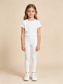 3 Pairs Solid Color Leggings, Soft & Comfortable All-Match Versatile, Suitable For Spring & Autumn - White - View 2