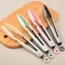 1/2pcs Heat Resistant Kitchen Cooking Tongs, Outdoor BBQ Grill Tongs - Multicolor - View 8