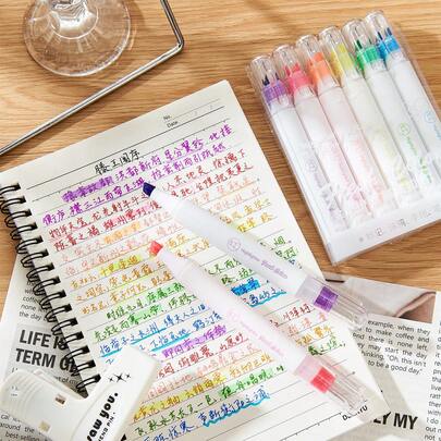 6pcs Muted Fluorescent Highlighter Pens, Soft Touch, Non-Fading, Water-Based Ink, Round Tip, Suitable For Office Supplies, Writing & Correction, Notebooks, Sketching