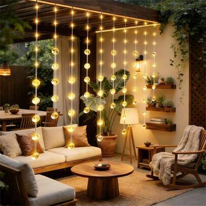 1 bộ đèn dây LED ngoài trời 90 bóng có cổng USB - hình bong bóng, ánh sáng trắng ấm hình bong bóng thích hợp trang trí trong nhà/ngoài trời, phù hợp cho sân vườn, tạo không gian ấm áp, có cổng USB, lý tưởng làm quà tặng gia đình và ngày lễ.
