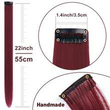 10 Pcs Burgundy Hair Extensions 22 Inch Straight Colored Hair Colorful Clip In Extensions Highlight Party For Girls And Women - Multicolor - View 4