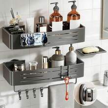 Organizador de Esquina para Baño con Ventosas Fuertes Estante de Ducha Sin Taladros de Aluminio Antióxido Repisa Adhesiva Para Pared en Regadera Cocina o Hotel 2 unidades - 2 unidades - Ver 2