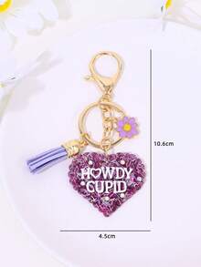 1pc/2pcs Fashion Rhinestone Glitter "HOWDY CUPID" Heart Flower Tassel Keychain, Bag Charm, Car Key Chain, Couples Gift, Valentine''s Day, Mother''s Day - Multicolor - View 10