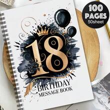1本美學螺旋裝訂賓客簽名簿筆記本，適合生日派對使用，可愛設計，完美適合作為特殊場合與生日禮物 - E - 查看 4