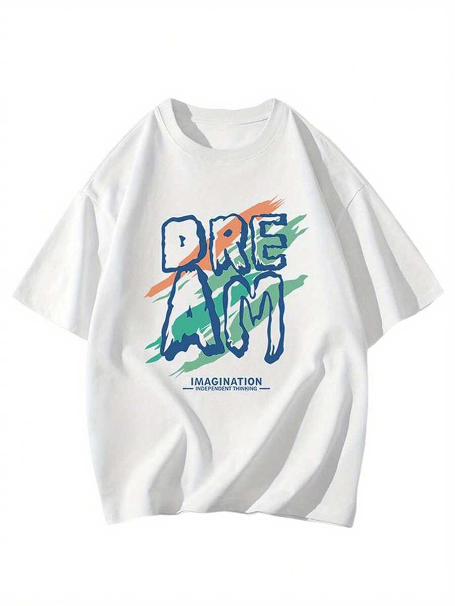 Camiseta de manga corta de algodón holgada para hombre con estampado de grafiti único, transpirable y cómoda, camiseta blanca de verano a la moda. - Blanco - Ver 1
