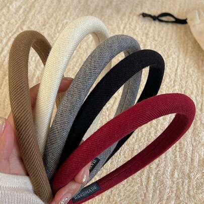 5 piezas Diademas tejidas para mujer, los colores incluyen rojo, negro, blanco y marrón. Diademas minimalistas de unicolor de alta gama, versátiles para uso diario, peinados, maquillaje, combinación de atuendos y accesorios para el cabello