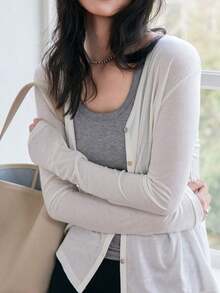 Cardigan de mujer con protección solar, holgado y ligero, que estiliza la figura; chaqueta corta de primavera-verano - Blanco - Ver 6