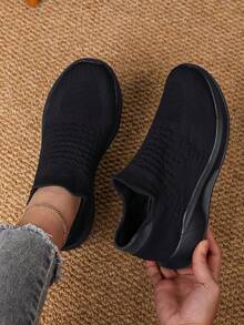 Giày thể thao nữ casual, thoải mái, thoáng khí, chống bụi, phù hợp cho phòng tập, đi làm, đi bộ, màu đen trơn, thiết kế giày thể thao thanh lịch, hàng mới về. - màu đen - Xem 7