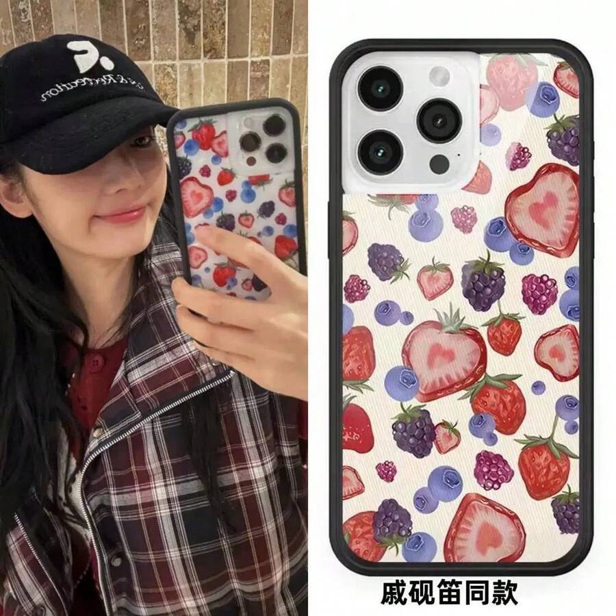 Stand Phone Case - White + Strawberry - View 1