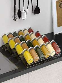 1pc/4pcs/8pcs Transparent Acrylic Slanted Spice Bottle Organizer Rack, Expandable Kitchen Countertop Storage Tray, Spice Drawer Organizer, Expandable Plastic Slanted Spice Rack, Kitchen Storage Accessories (Bottles Not Included) - Transparent - View 3