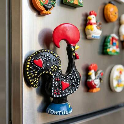 3.15" Portuguese Lucky Rooster Fridge Magnet, Travel Souvenir Decorative Magnetic Sticker