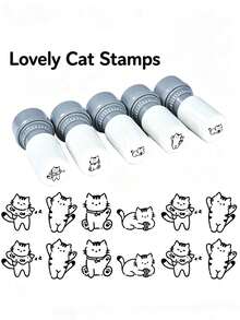 1pc Cute Cat "Meow" Stamp, Cartoon Decorative Stamp Suitable For Scrapbooking DIY, Student Stationery Gift For Classmates - A - View 2