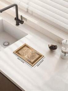 1pc Silica Gel Kitchen Mat, Main Body In Light Brown Marble Texture, Paired With Gold Border And Rhombus Pattern Base, Presenting An Elegant Retro Chinese Classical Style With Exquisite Quality And Luxury Feel. - Multicolor - View 12