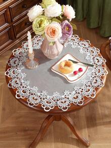 1 Piece Of 100% Polyester Round Small Tablecloth With Spliced Lace. Suitable For Small Round Tables, Square Tables, Dining Tables, Coffee Tables, Candle Holder Mats, Placemats, Coasters And Plate Mats. Ideal For Home Decoration, Holiday Decoration And Wedding Decoration. Available In Multiple Sizes And Colors. - Grey - View 8
