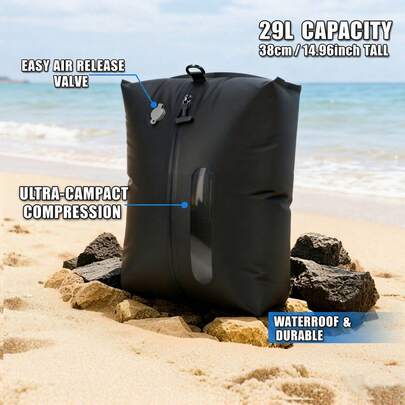 29升/16升轻便可重复使用户外旅行真空压缩袋，带拉链密封和单向阀设计