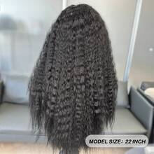 Tóc giả dài 22 inch, kiểu gợn sóng, ren phía trước 13x4, chất liệu lụa tổng hợp, mật độ 150%, đường chân tóc tự nhiên, sợi tổng hợp chịu nhiệt, phù hợp cho phụ nữ sử dụng hàng ngày, dự tiệc, du lịch, v.v. - màu đen - Xem 6