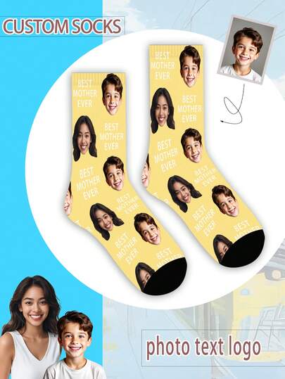 1 Đôi tất in hình khuôn mặt theo yêu cầu, phù hợp cho cả bé trai và bé gái, tất dài đến bắp chân cho bé gái, tất dài đến bắp chân cho bé trai, tất cá nhân hóa có ảnh cho thanh thiếu niên, tất in hình ảnh tùy chỉnh vui nhộn cho bé trai và bé gái, thích hợp để mặc hàng ngày, trong các ngày lễ, sinh nhật và các dịp khác.