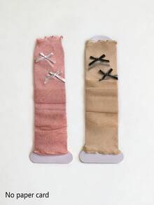 1/2/5 Pairs Women Colorful Sunscreen Arm Sleeves, Ultra-Thin Shiny Silver Thread Bow Mesh Leg Warmers, Leg Warmers, Ballet Y2K Style, Spring/Summer - Multicolor - View 9