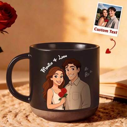 1 pièce Mug en céramique avec portrait de couple personnalisé, mug à café avec photo de dessin animé personnalisé, cadeau romantique mignon pour les couples, cadeau d'anniversaire ou de mariage pour lui et elle, cadeau pour petit ami, petite amie, mari, femme, idéal pour la Saint-Valentin, le mariage, les fiançailles, tasse à chocolat ou thé personnalisée unique, parfait pour la maison, le bureau, l'utilisation quotidienne
