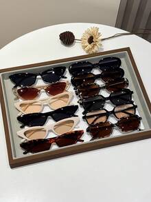 12pcs Women Plastic Multicolor Rectangular Oval Full Frame Narrow Frame Tinted Lens Boho Catwalk Modern Simple Style Shades Basics Fashion Glasses Combination For Street Snap Musical Festival Vacation Outfits - 12pcs Black Rice Leopard Print Tea - View 1