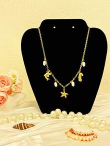 Dây chuyền mặt hình vỏ sò, sao biển, chữ cái, mặt dây chuyền cá nhân hóa, trang sức chủ đề lướt sóng mùa hè, quà tặng trang sức phong cách Bohemian. - Nhiều màu - Xem 8